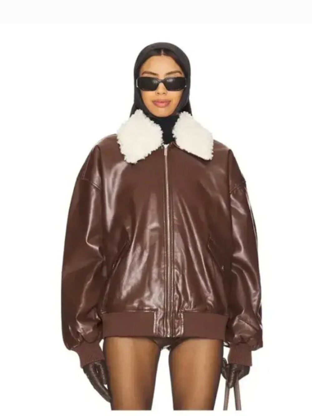 WeWoreWhat- brown Faux Sherpa Collar Bomber Jacket large